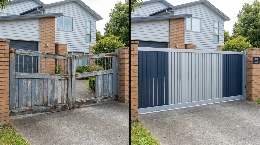 Aluminum Gates Auckland Before and After Installation 2